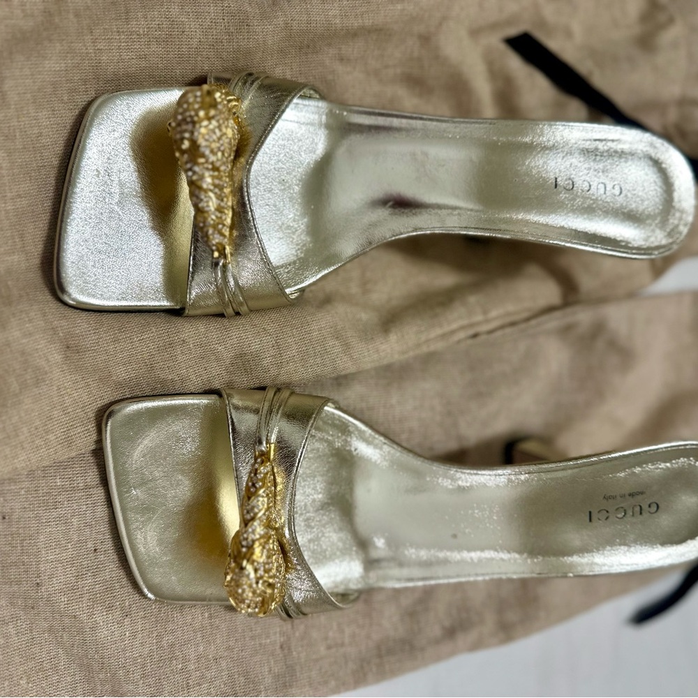 Gucci champagne gold mule heels! Size 38.5. Slightly worn. Crystal embellished! - Picture 7 of 7